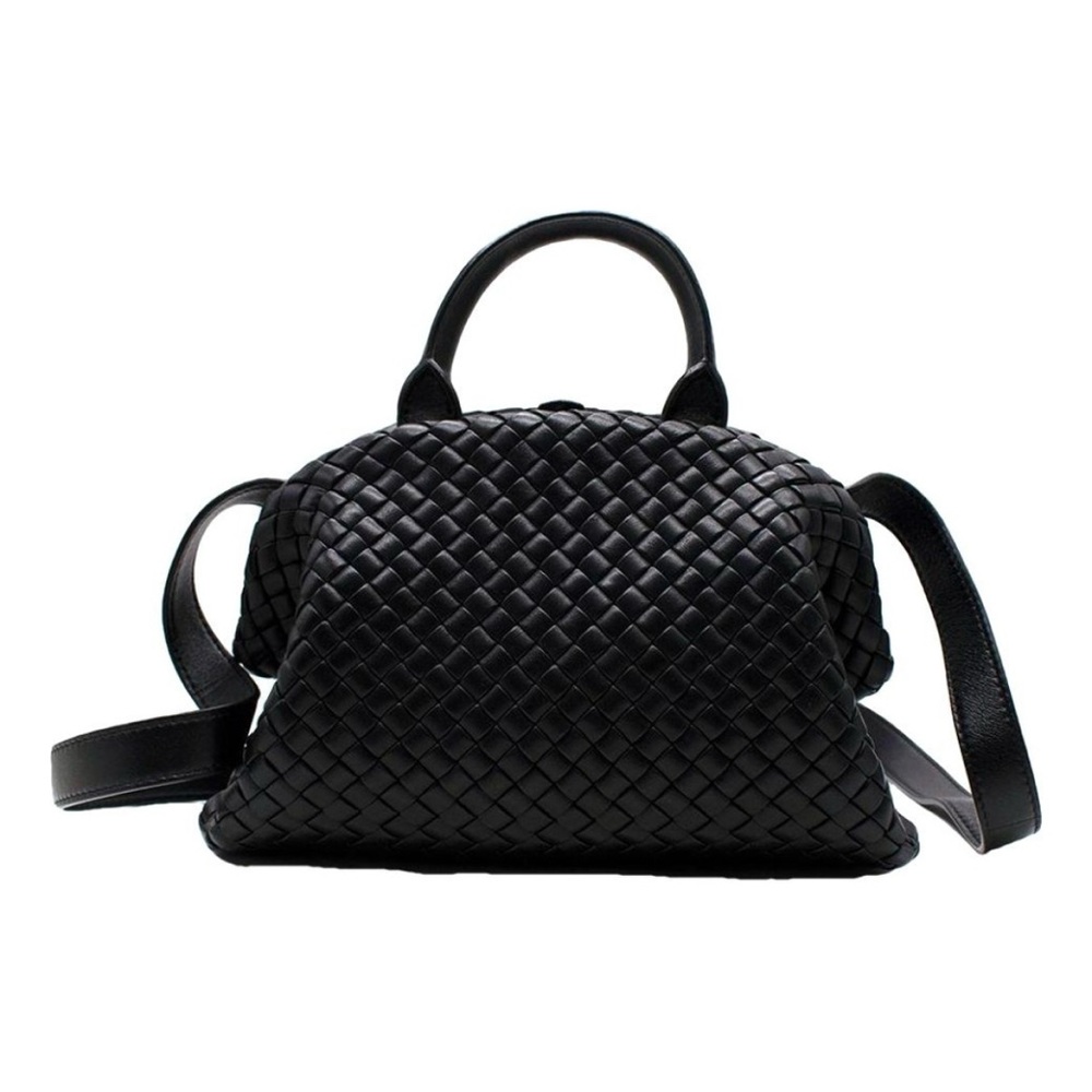 BOTTEGA VENETA Intrecciato Weave, Top Handle, Black Leather Handbag